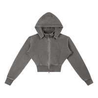 Hoodie cropped zippé gris foncé délavé Ink Pick Me – vue de face