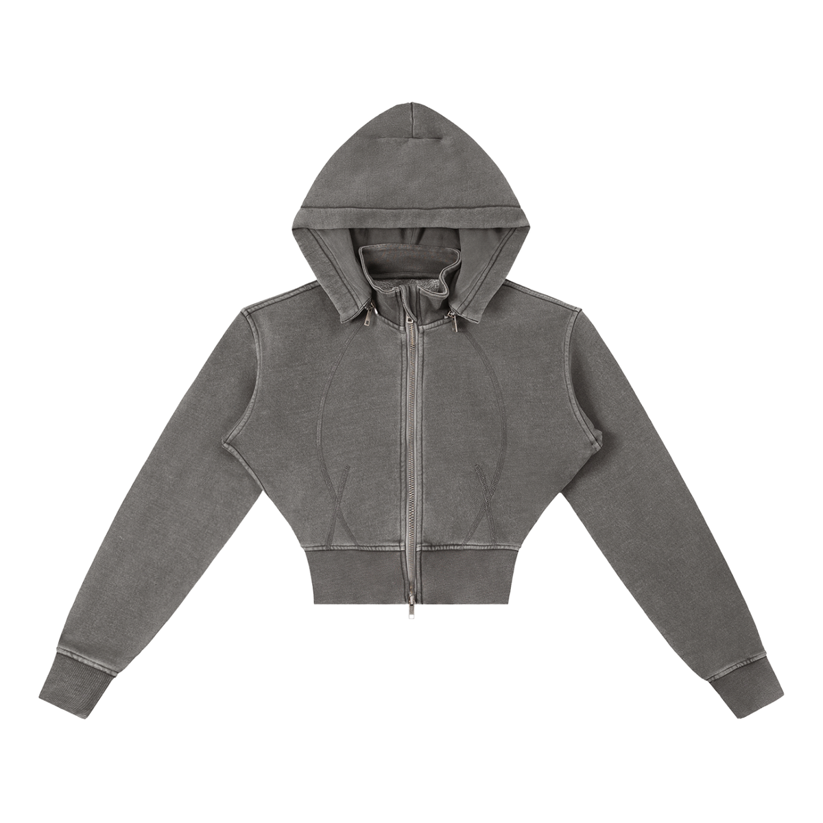 Hoodie cropped zippé gris foncé délavé Ink Pick Me – vue de face