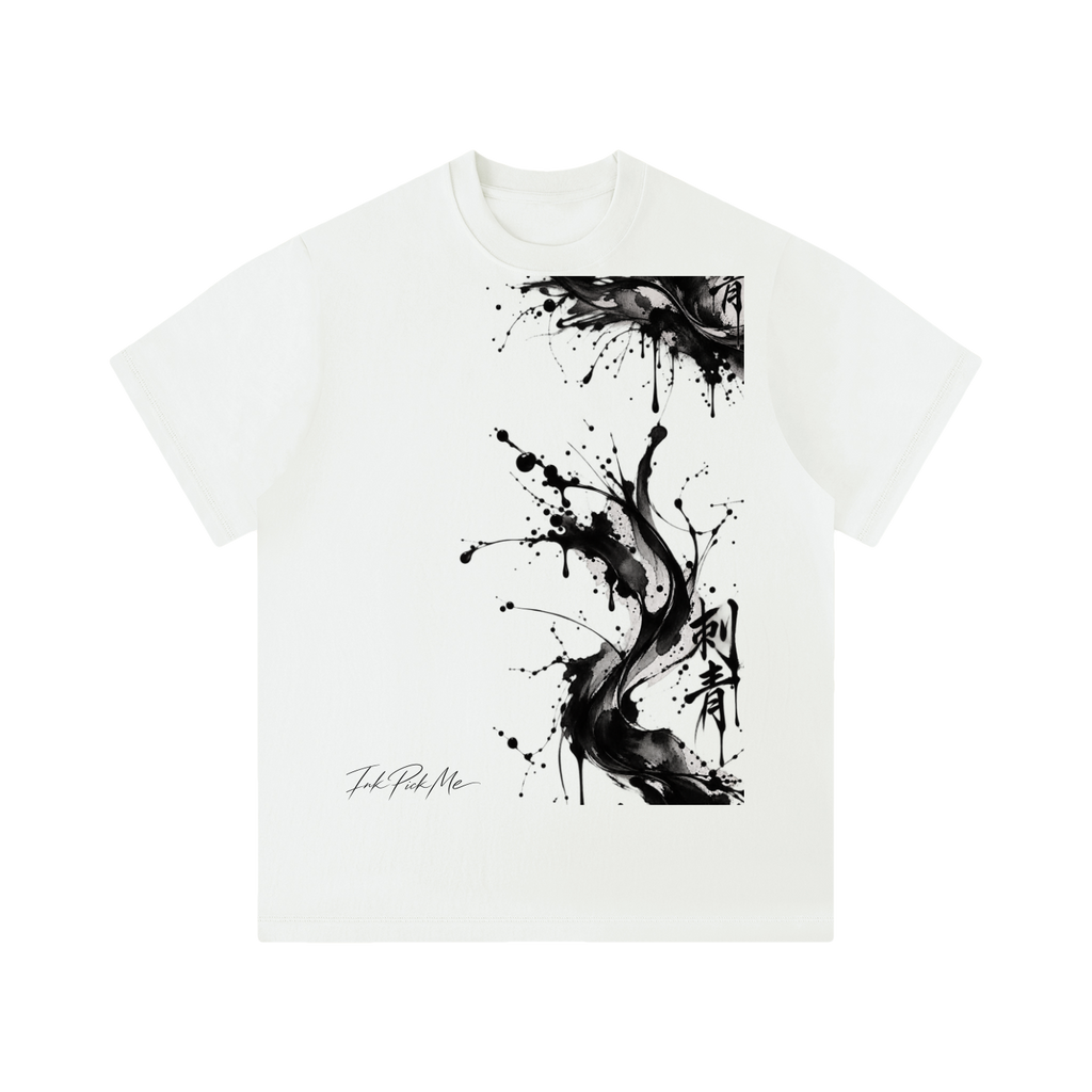 T-shirt oversize blanc Ink Pick Me à projections d'encre noire abstraites, col rond