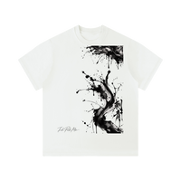 T-shirt oversize blanc Ink Pick Me à projections d'encre noire abstraites, col rond
