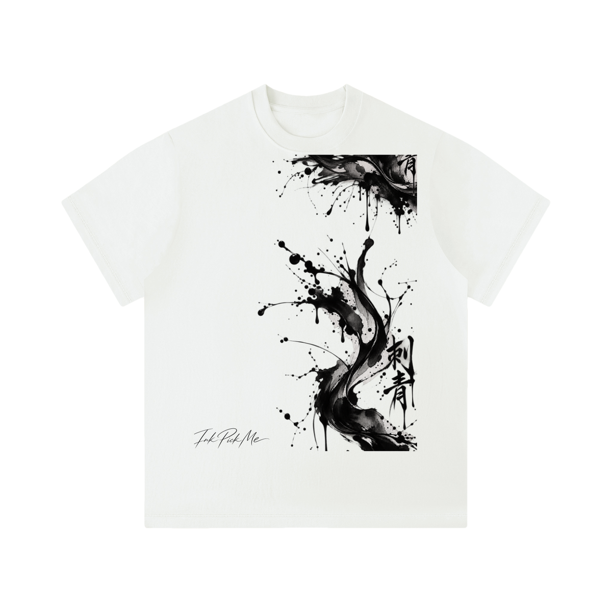 T-shirt oversize blanc Ink Pick Me à projections d'encre noire abstraites, col rond