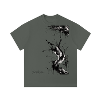 T-shirt unisexe vert foncé Ink Pick Me à projections d'encre noire sur le devant, col rond