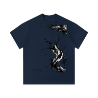 T-shirt unisexe bleu marine Ink Pick Me, grande tache d'encre noire sur le devant, col rond