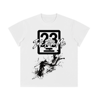 T-shirt col rond blanc unisexe, grand logo Ink Pick Me noir et éclaboussures d'encre