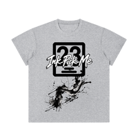 T-shirt col rond gris unisexe, logo Ink Pick Me et éclaboussures d'encre