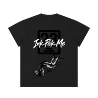 T-shirt col rond noir unisexe, logo Ink Pick Me et éclaboussures abstraites sur le devant