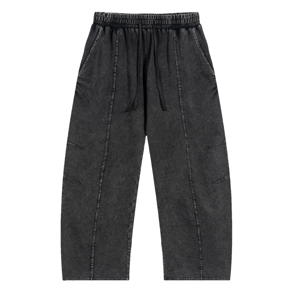 Pantalon snow wash noir à cordon, coupe droite.