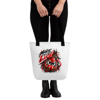 Tote bag blanc Daruma Ink Pick Me, message Make Your Own Luck, anses noires