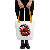 Tote bag blanc Daruma Ink Pick Me, message Make Your Own Luck, anses jaunes