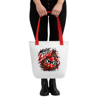 Tote bag Daruma rouge et noir Ink Pick Me porté, message Make Your Own Luck