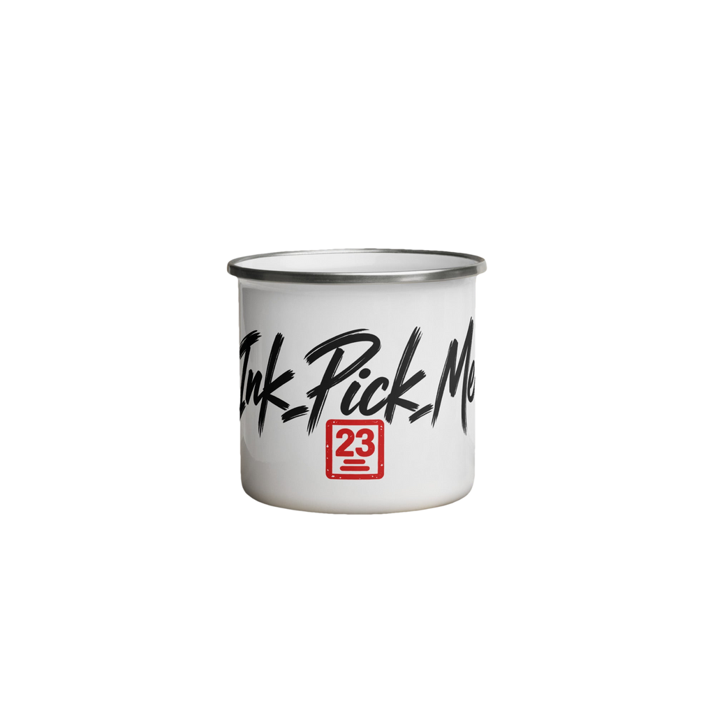 Mug émaillé noir Signature Ink Pick Me, logo et 23 rouge – photo 1