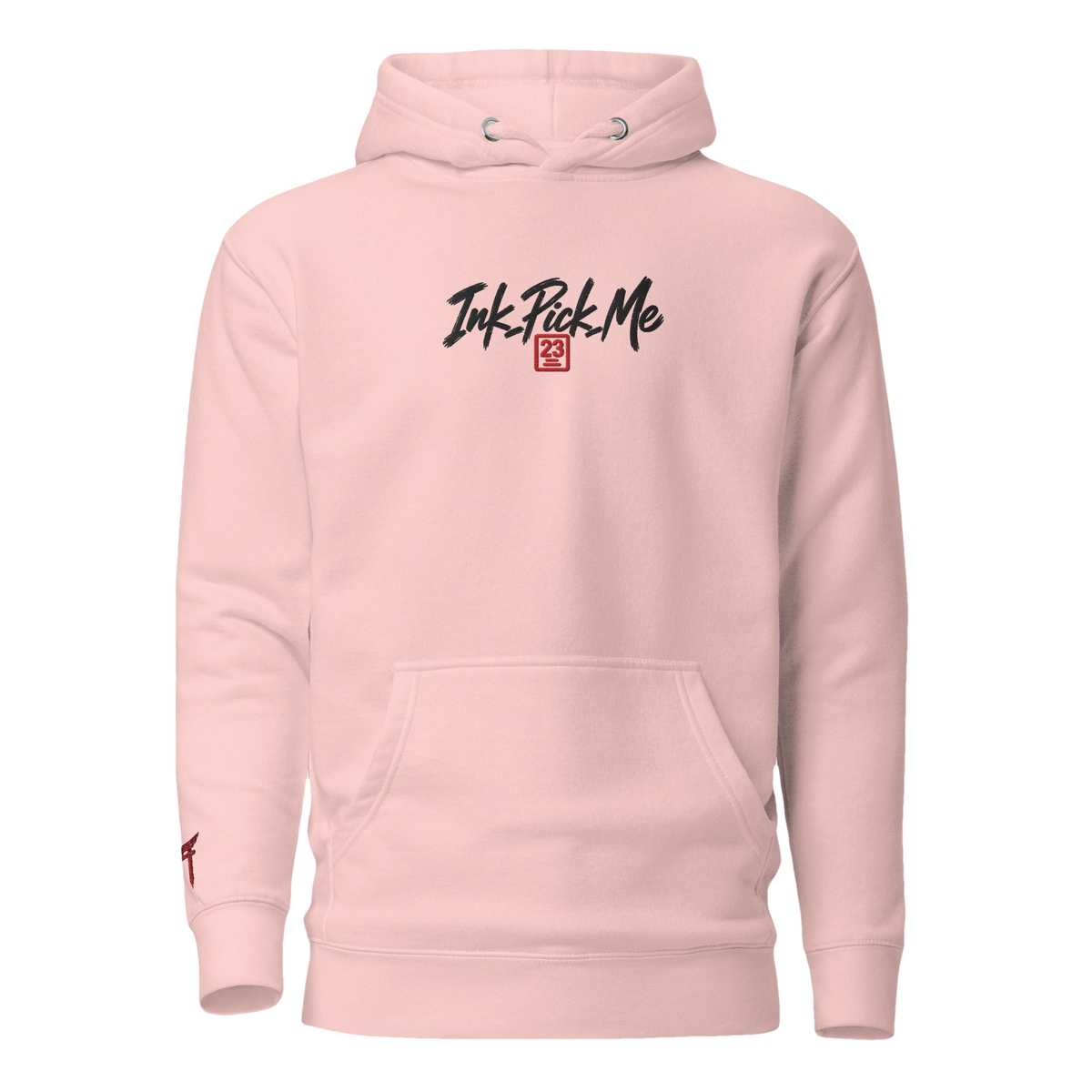 Hoodie Signature brodé clair en coton bio Ink Pick Me, logo noir et torii – photo 1