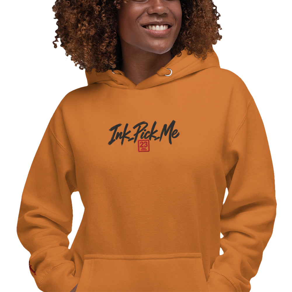 Hoodie Signature brodé clair en coton bio Ink Pick Me, logo noir et torii – photo 2