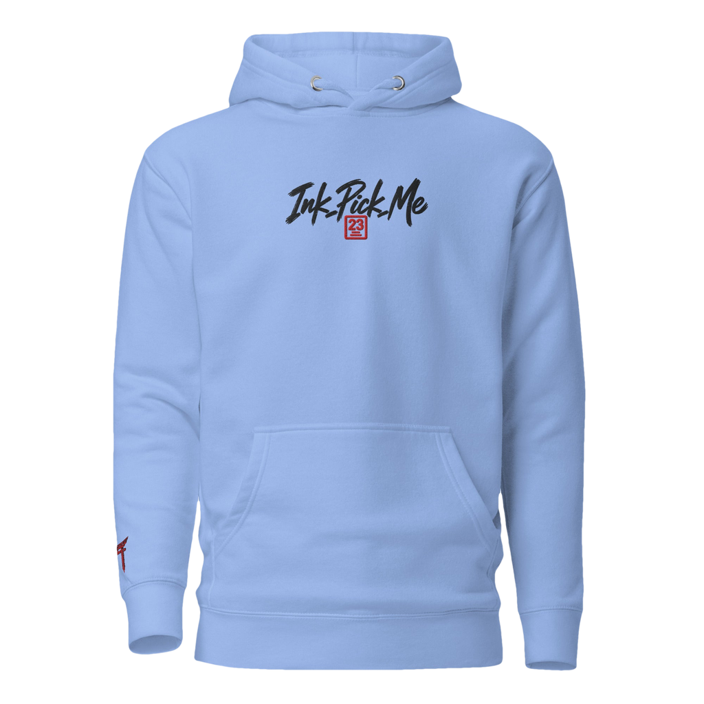 Hoodie Signature brodé clair en coton bio Ink Pick Me, logo noir et torii – photo 3