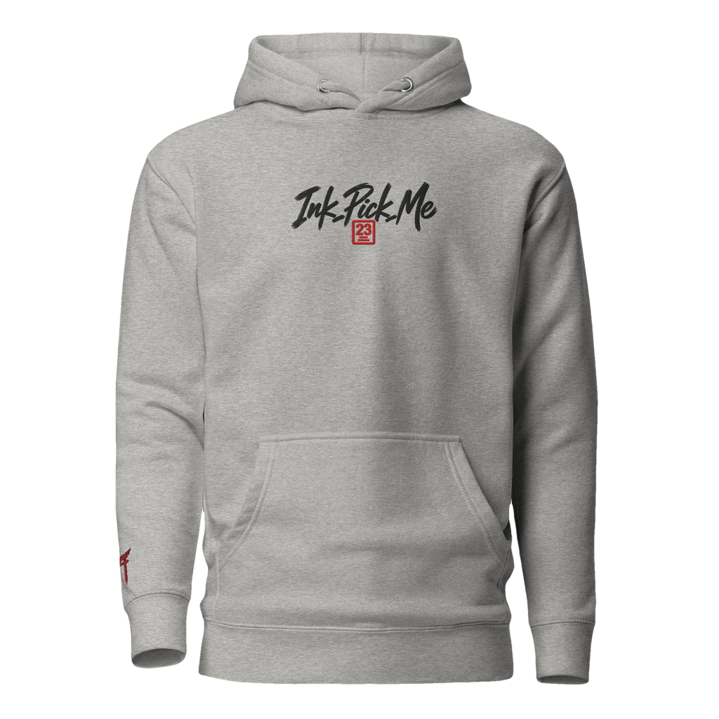 Hoodie Signature brodé clair en coton bio Ink Pick Me, logo noir et torii – photo 5