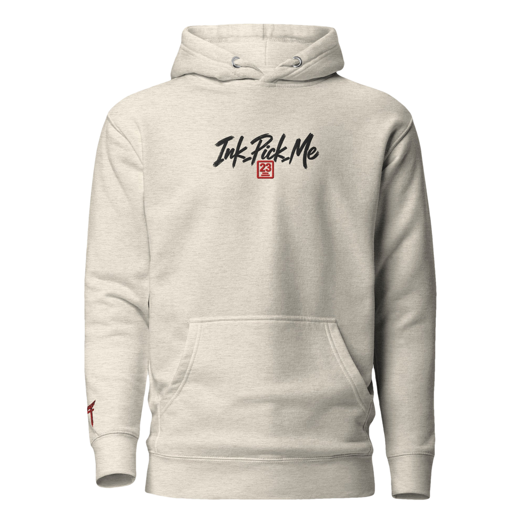 Hoodie Signature brodé clair en coton bio Ink Pick Me, logo noir et torii – photo 7
