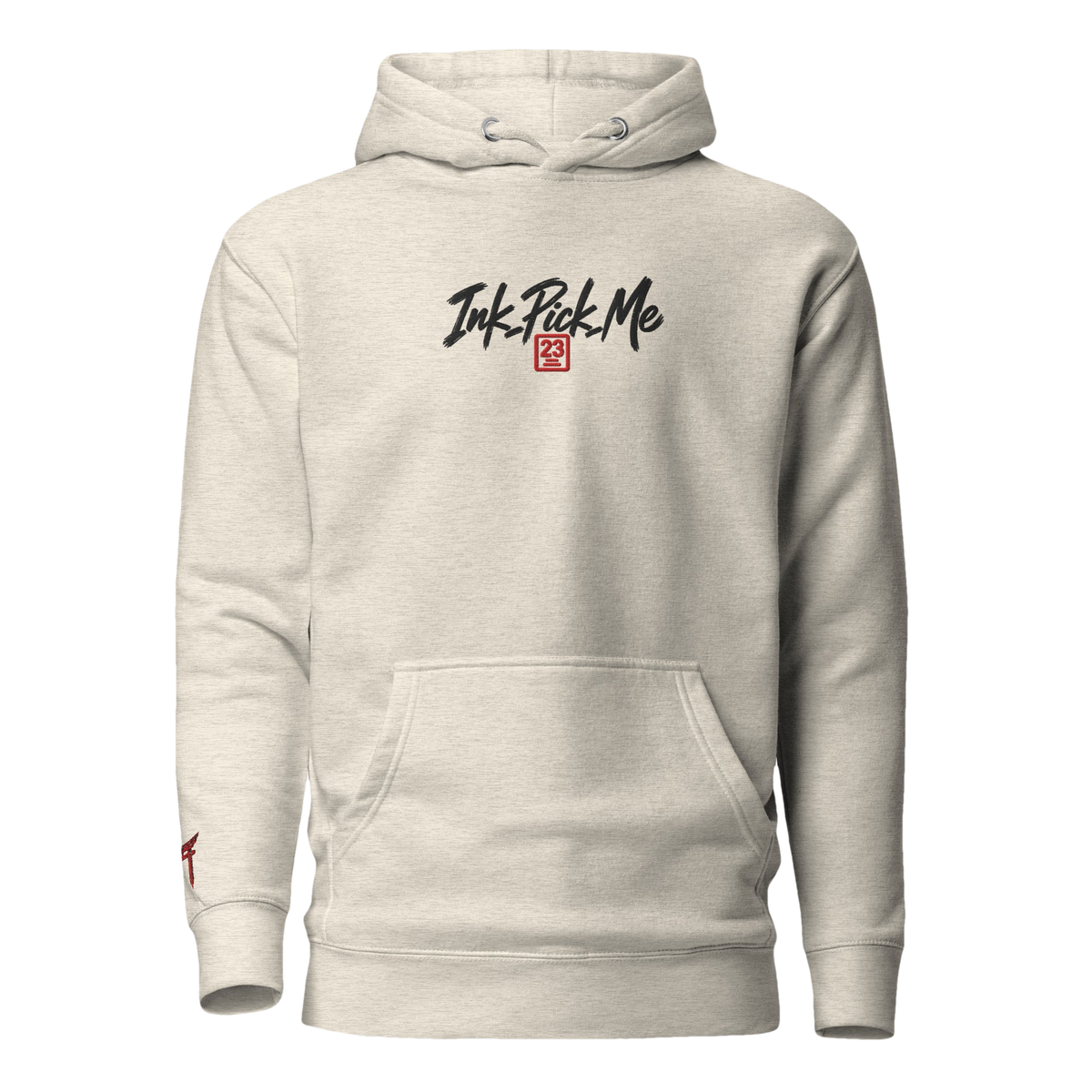 Hoodie Signature brodé clair en coton bio Ink Pick Me, logo noir et torii – photo 7
