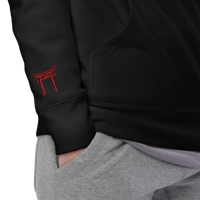 Hoodie Signature brodé noir en coton bio Ink Pick Me, logo et torii rouge – photo 4