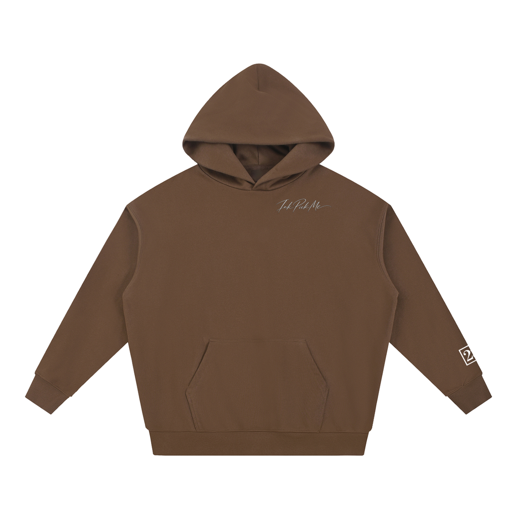 Hoodie oversize Torii 23 café Ink Pick Me, poche kangourou – vue de face