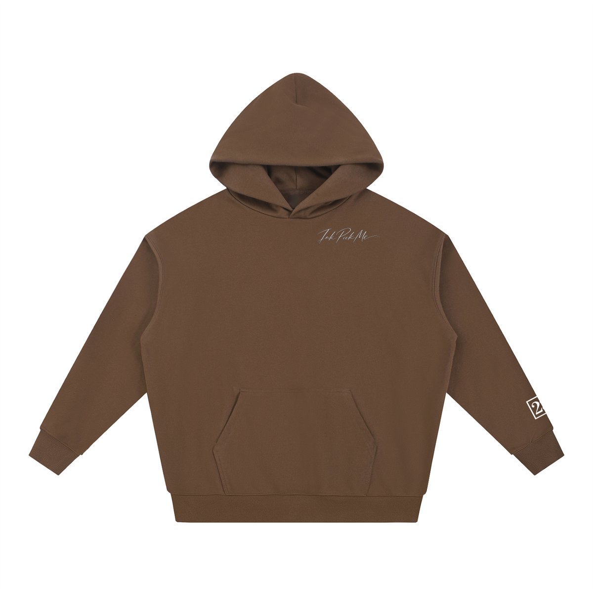 Hoodie oversize Torii 23 café Ink Pick Me, poche kangourou – vue de face