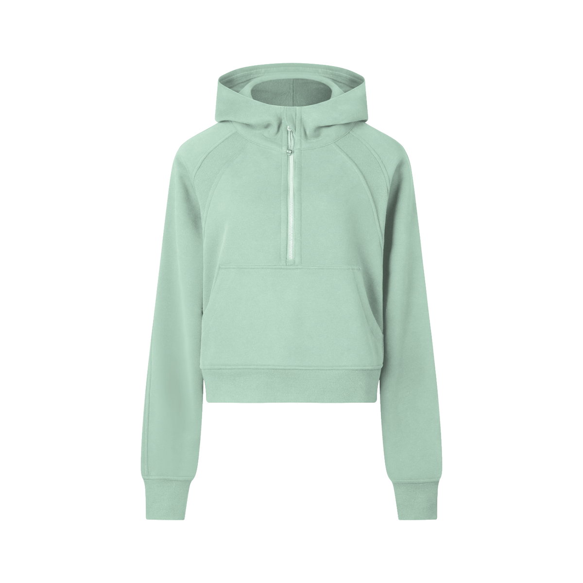 Hoodie court demi-zip vert menthe Ink Pick Me, poche avant – vue de face