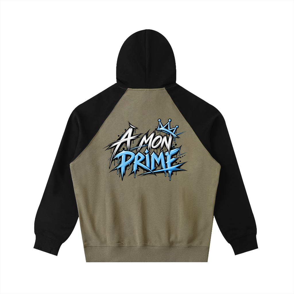 Hoodie oversize Urban Crown Ink Pick Me gris-vert et noir, lettrage graffiti bleu