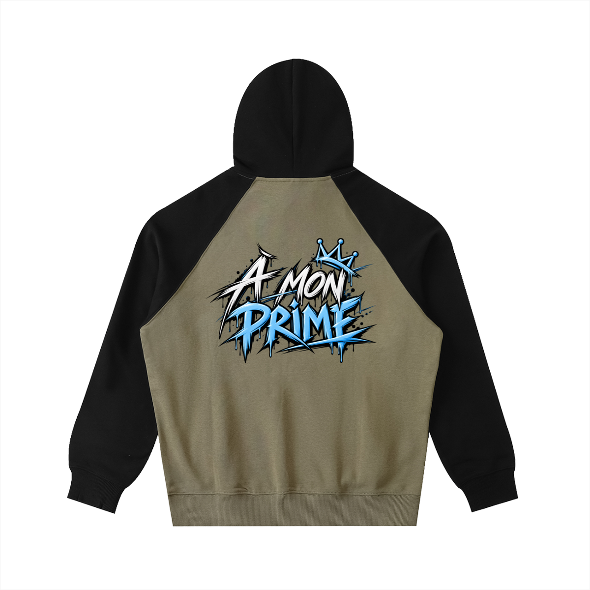 Hoodie oversize Urban Crown Ink Pick Me gris-vert et noir, lettrage graffiti bleu