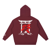 Hoodie oversize Torii 23 bordeaux Ink Pick Me, torii et 23 rouge au dos