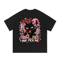 T-shirt oversize Good Luck Is a Choice noir Ink Pick Me, Maneki Neko et sakura au dos