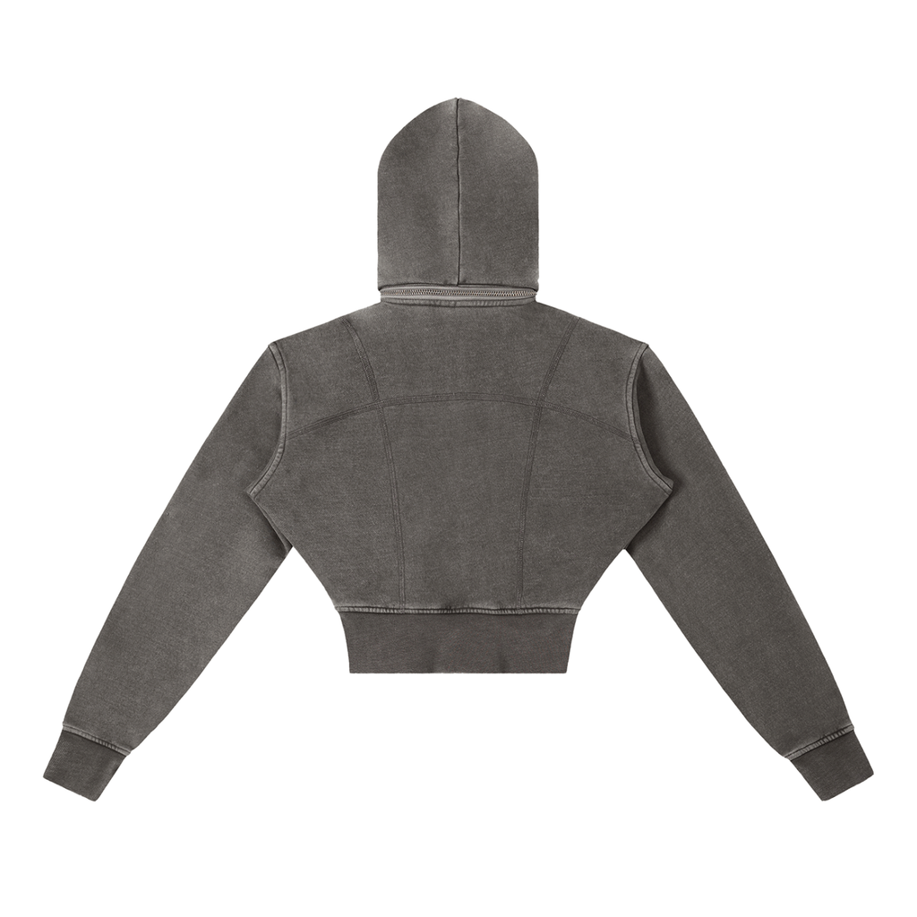 Hoodie cropped zippé gris foncé délavé Ink Pick Me – vue de dos