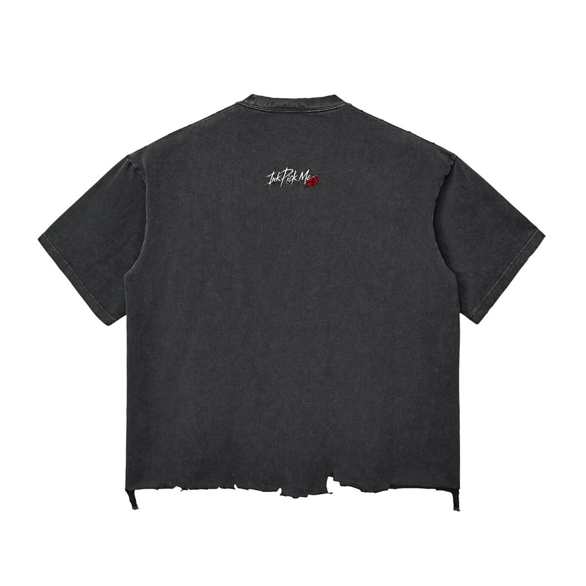 T-shirt oversize noir délavé Ink Pick Me, signature 23 sous le col – vue de dos