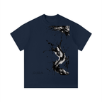Navy blue unisex t-shirt with a bold black ink splash design on the front and a classic round neckline.