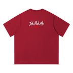 Unisex red T-shirt made of organic cotton, featuring a stylish graphic in white on the back with "Ink Pick Me.