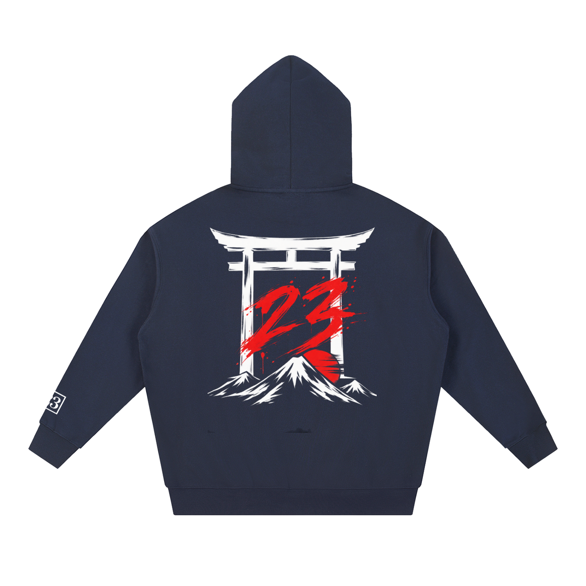 Hoodie oversize Torii 23 bleu marine Ink Pick Me, torii et 23 rouge au dos