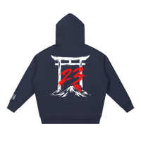 Hoodie oversize Torii 23 bleu marine Ink Pick Me, torii et 23 rouge au dos