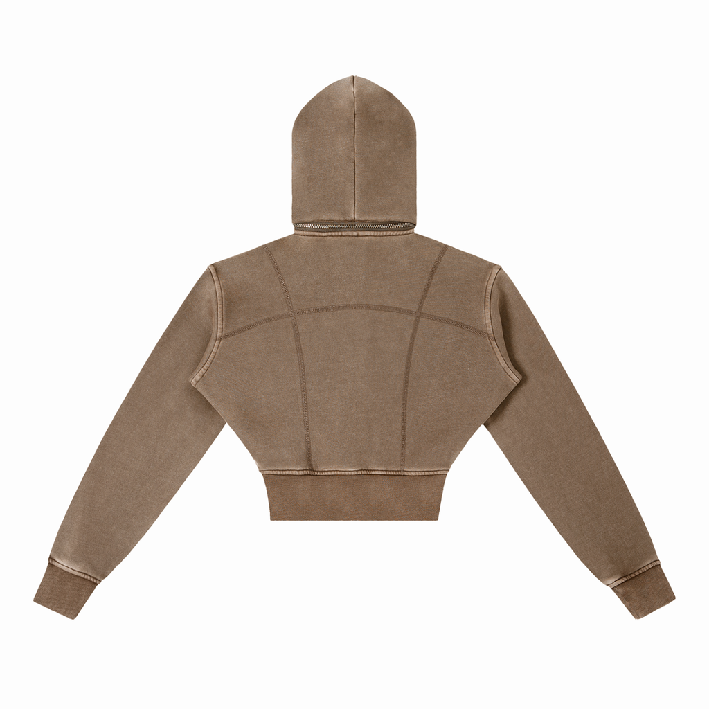 Hoodie cropped zippé café délavé Ink Pick Me – vue de dos