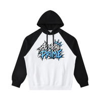 Hoodie oversize Urban Crown Ink Pick Me blanc et noir, lettrage graffiti bleu – vue de face