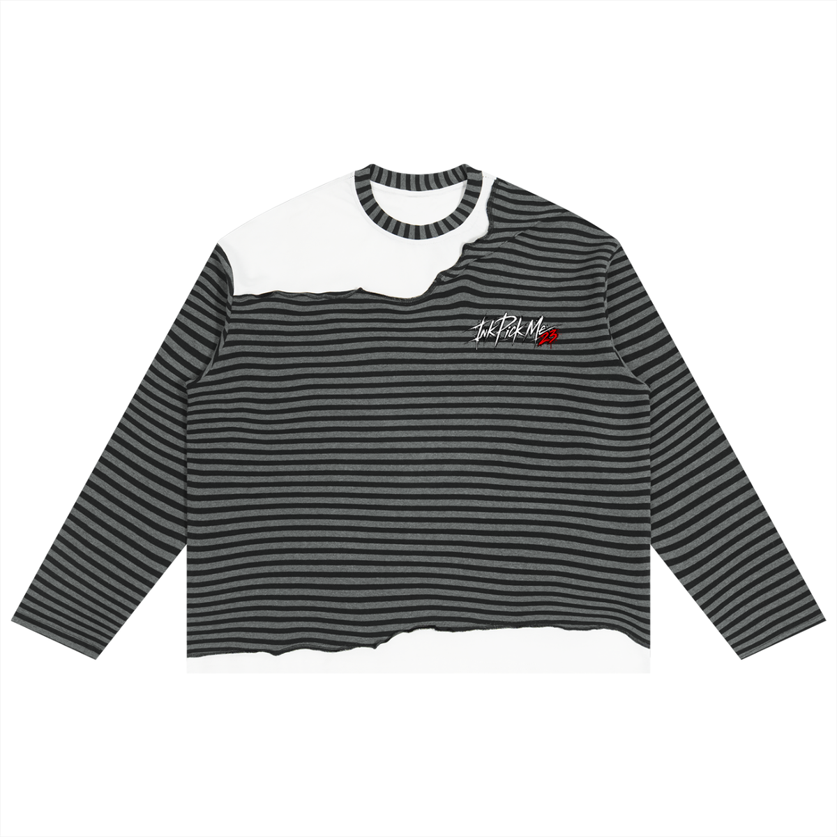 Pull rayé noir et gris Signature Underground Ink Pick Me, empiècement blanc – vue de face
