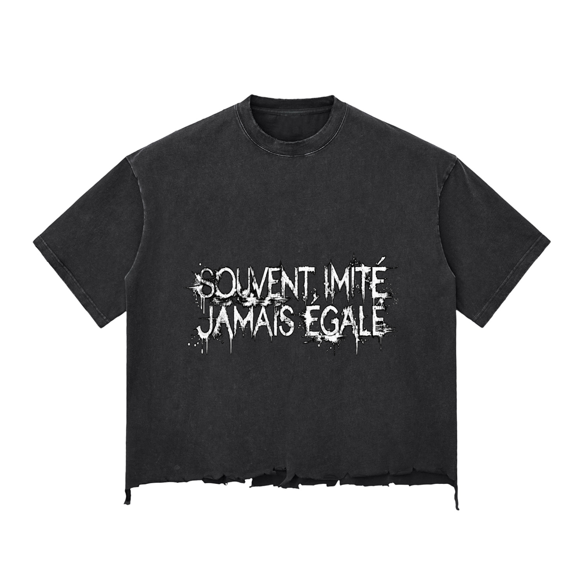 T-shirt oversize noir délavé « Souvent imité jamais égalé » Ink Pick Me – vue de face